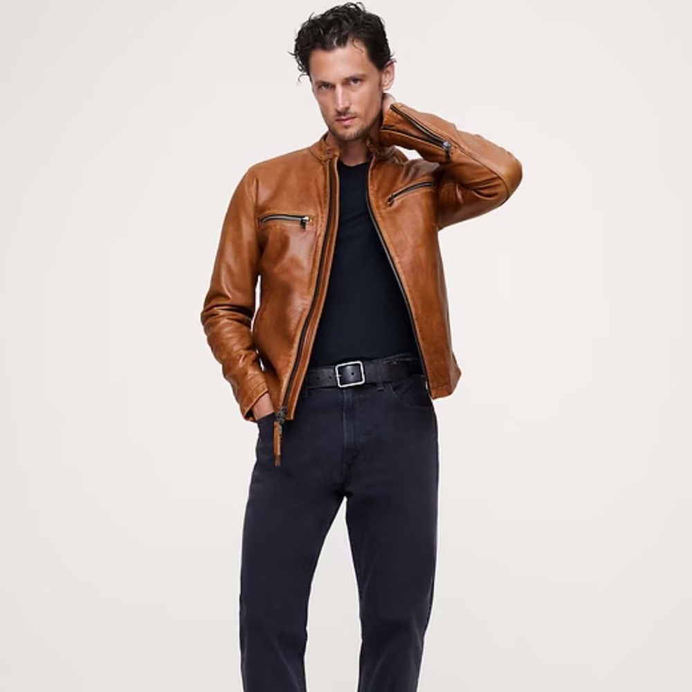 Banana Republic Mens Cognac Leather Moto Jacket NWT size Mens Small